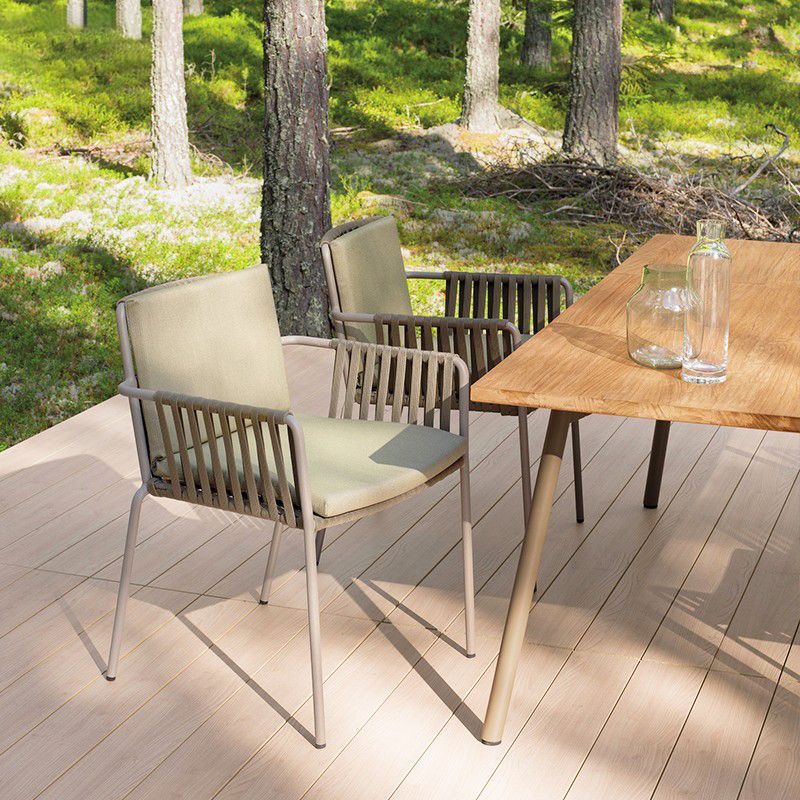 Tropical Patio Dining Side Chair Metal With Arm with Cushion Outdoor Bistro Chairs