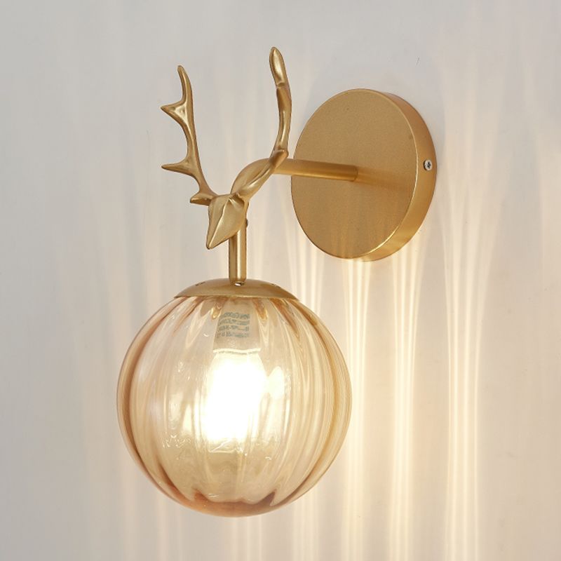 Modern Style Spherical Shape Wall Sconce Glass 1 Light Sconce Lighting for Bedroom