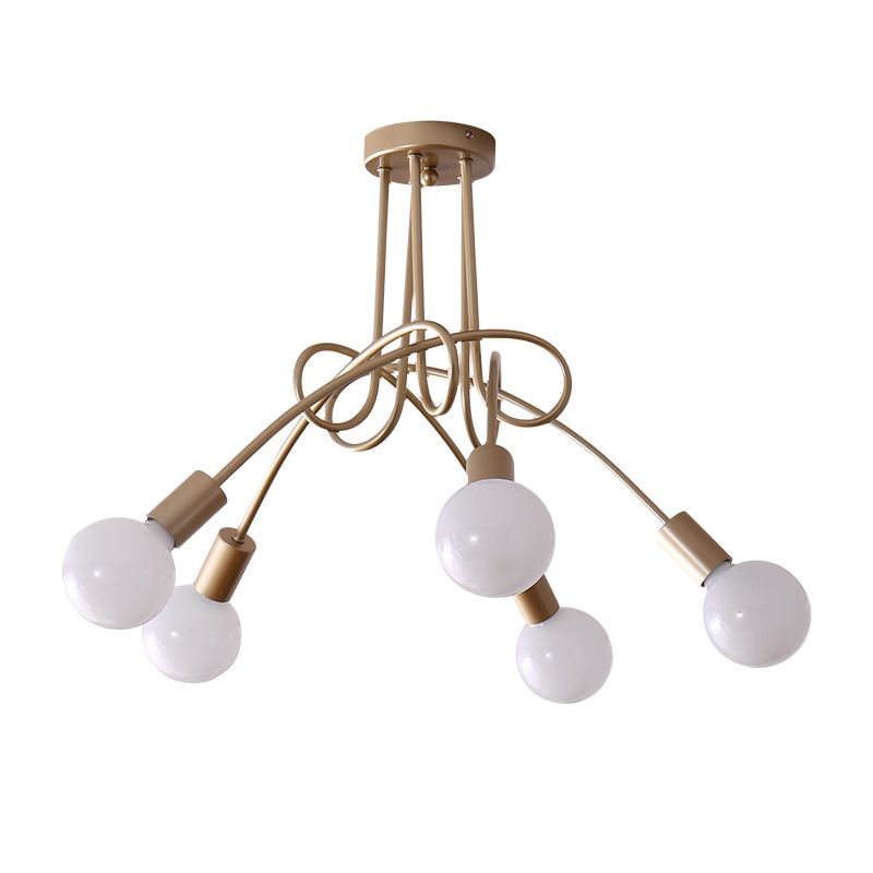 Iluminación de montaje semiempotrado trenzado negro/dorado con bombilla abierta, lámpara de techo de cocina de metal industrial de 3/5/6 luces