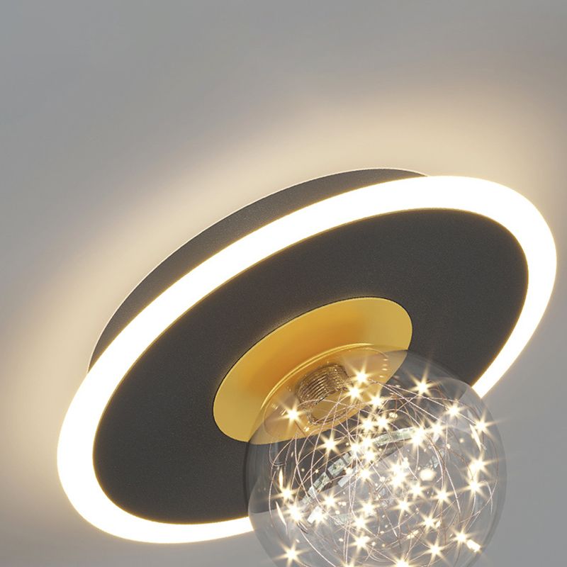 Glass Geometric Ceiling Light Fixture Nordic Style LED Ceiling Mounted Light in Black