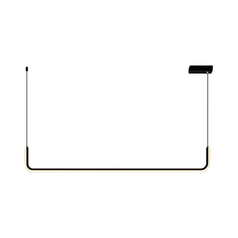 Metal Half Rectangle Hanging Lamp Kit Simple LED Black Island Lighting Fixture in Warm/White Light