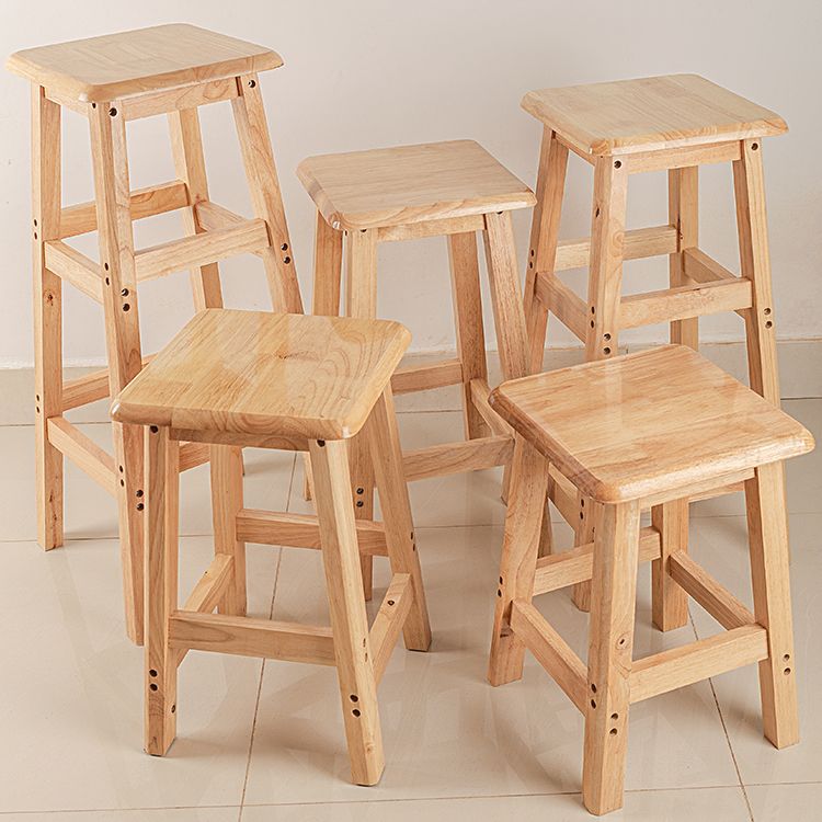 Contemporary Backless Square Seat Indoor Solid Wood Bar Stool