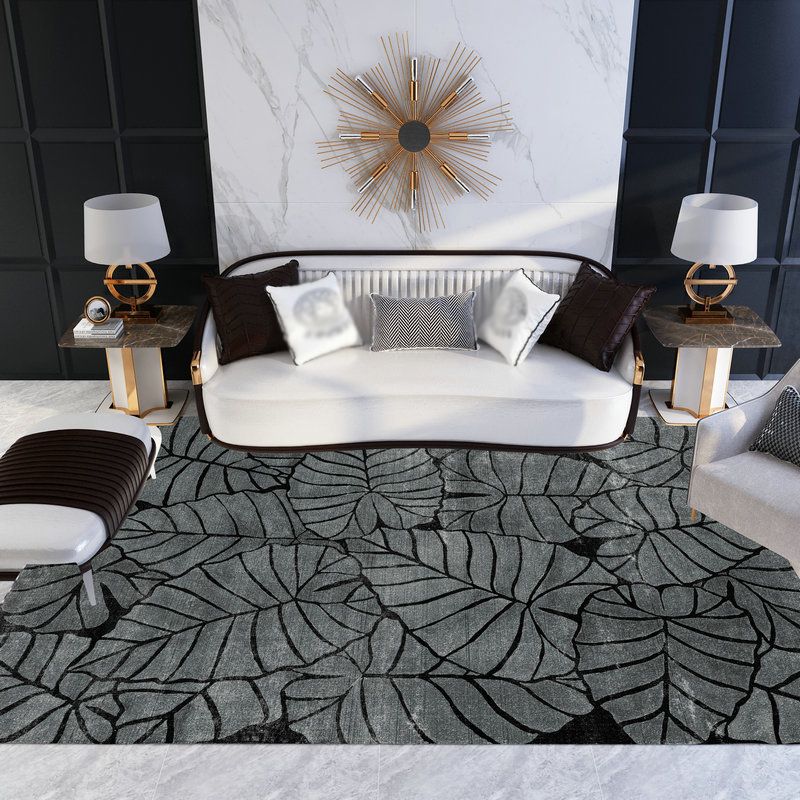 Dark Green Peacock Feathers Rug Polyester Modern Rug Washable Rug for Home Decor