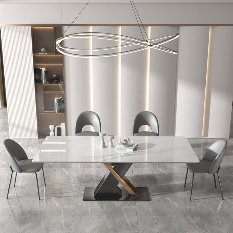 Modern Sintered Stone Dining Table White Dining Room Table with Pedestal Base