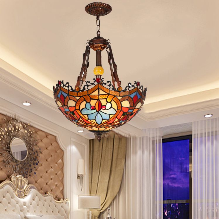 Gebrandschilderd glas omgekeerde kom hangende kroonluchter Tiffany -stijl kroonluchter lamp