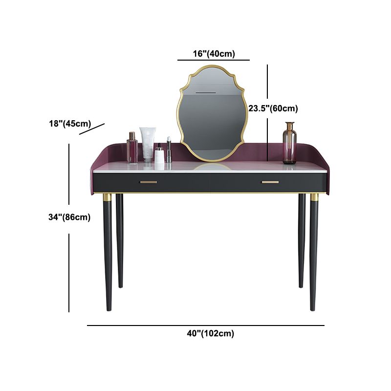 Solid Wood Vanity Luxurious Stone Top Dressing Table in Purple