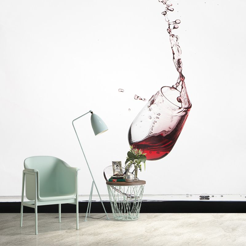 Red Wine Bar Shop Wall Mural Contemporary Moisture Resistant Wall Covering in Soft Color