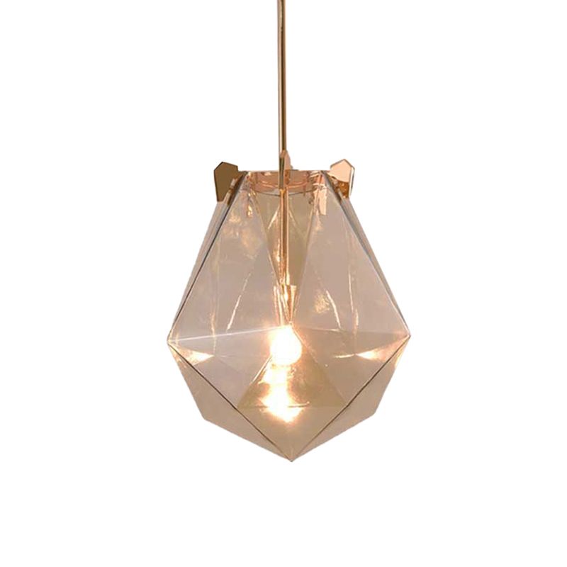 1 Light Bedroom Pendant Lamp Modern Smoke Gray/Cognac Hanging Light with Geometric Glass Shade, 10"/14" Wide