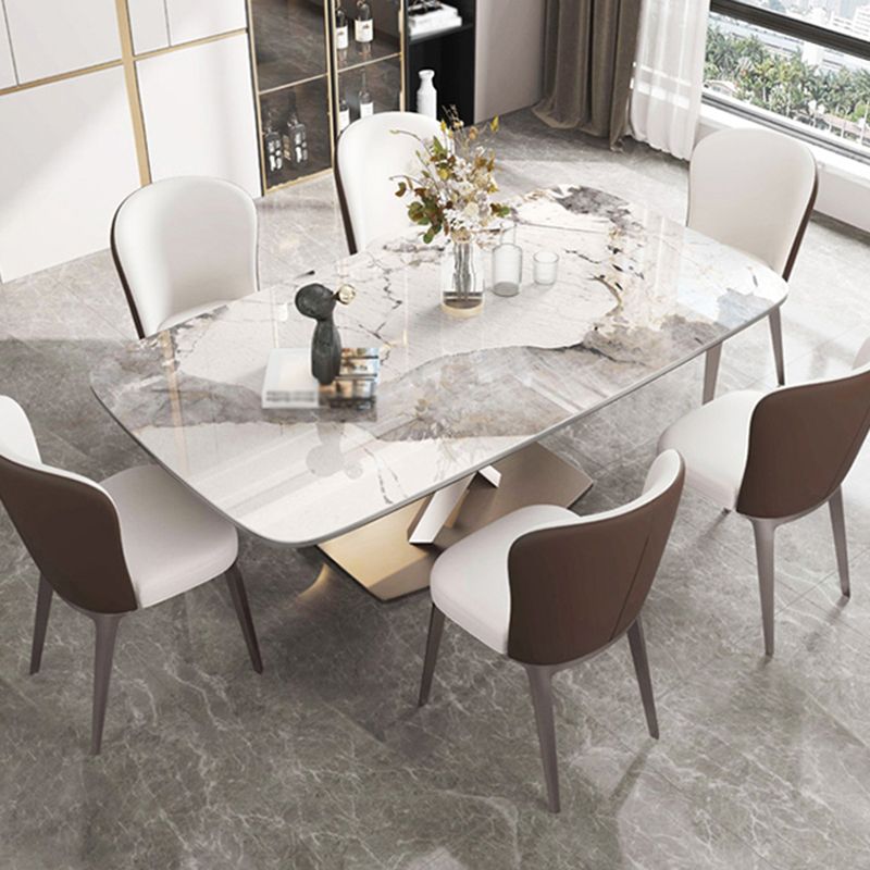 Rectangle Dining Table Stone Top Table with Stainless Steel Pedestal Base