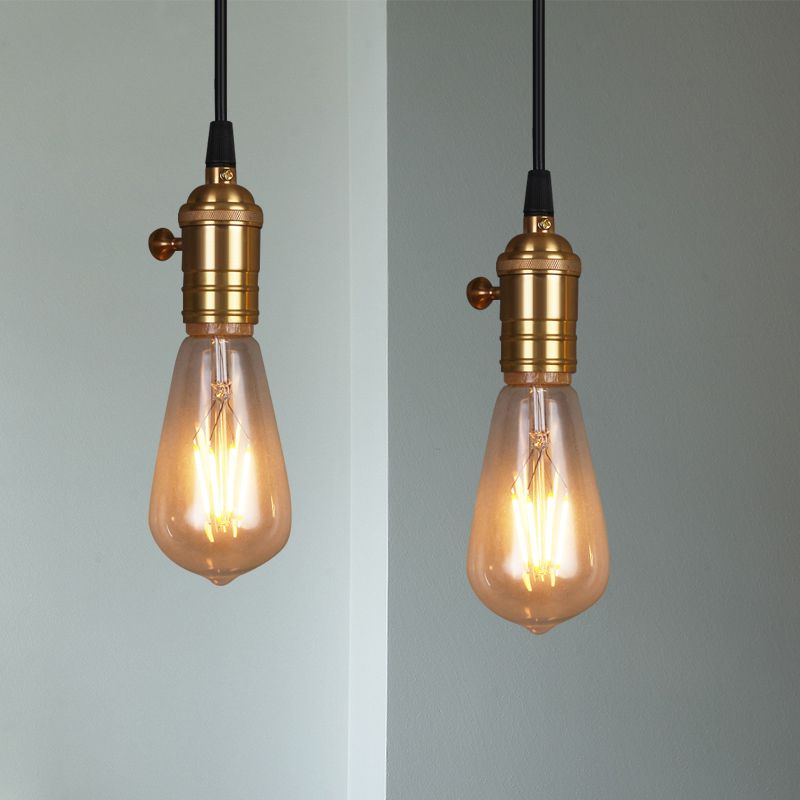 Brass Finish 1 Head Suspension Lamp Vintage Industrial Metal Bare Bulb Pendant Light for Restaurant