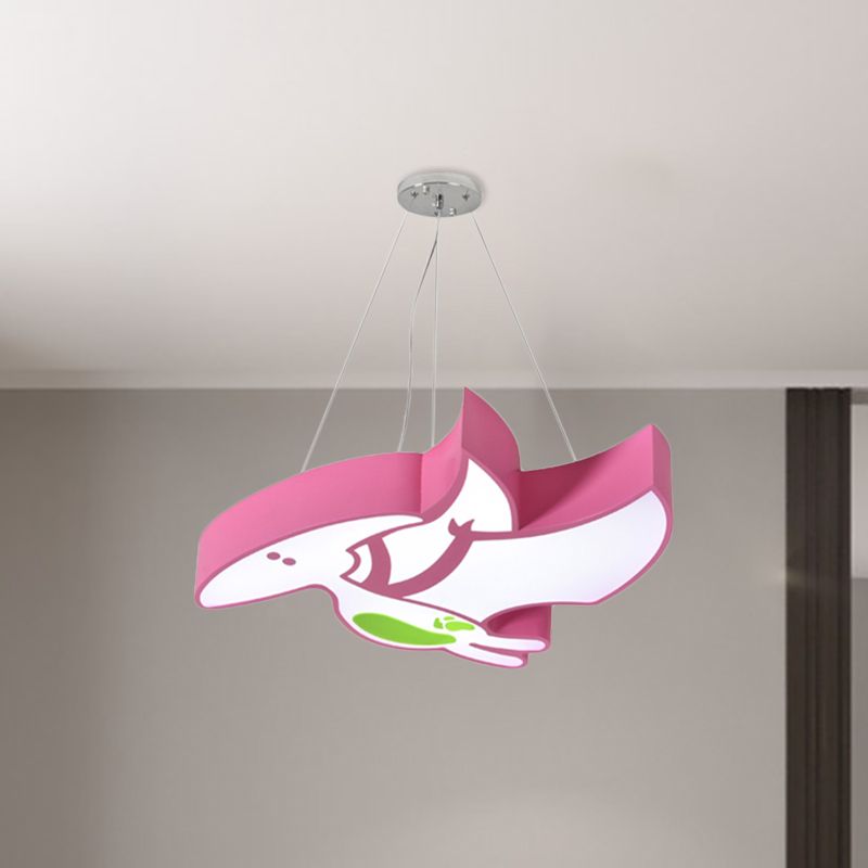 Cartoon Pterosaur/Tyrannosaurus Chandelier Kids Acrylic Pink/Blue LED Hanging Light Fixture