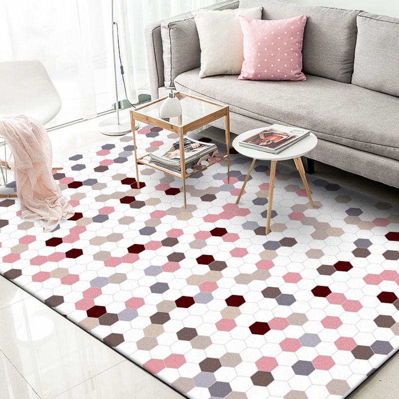 Multicoloured Bedroom Rug Modernist Geometric Pattern Rug Polyester Anti-Slip Backing Washable Area Rug