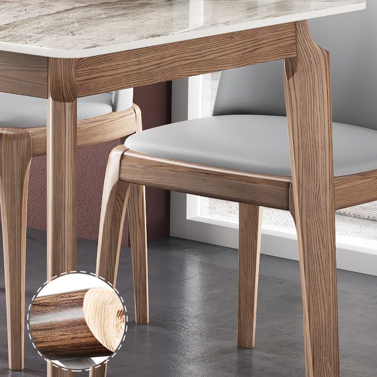 Rectangle Mid-Century Modern Dining Table Sintered Stone Table with 4 Solid Wood Legs