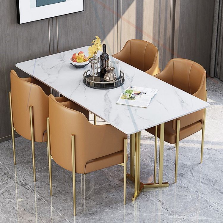 Sintered Stone Dining Table Traditional Luxury Home Use Table with Gold Frame