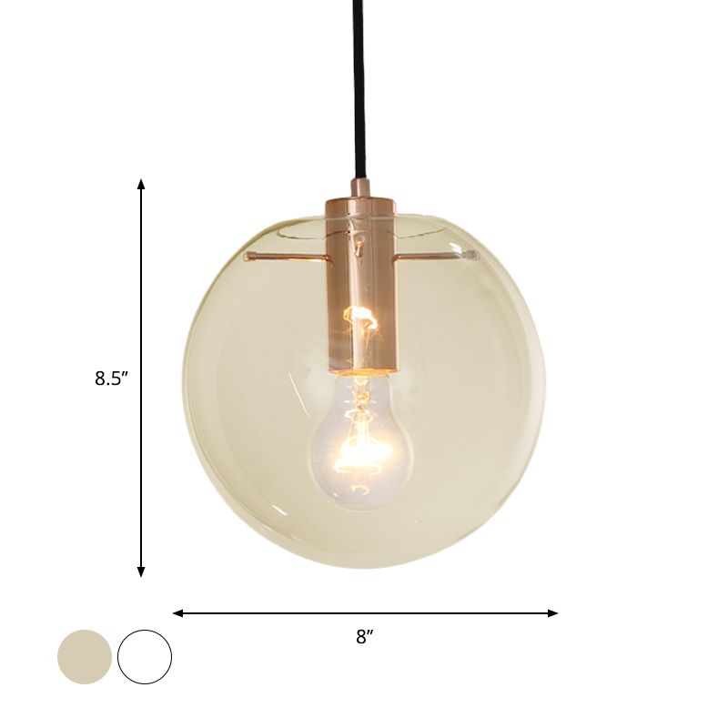 Clear/Amber Glass Round Pendant Light Contemporary 1 Light Hanging Ceiling Lamp in Rose Gold