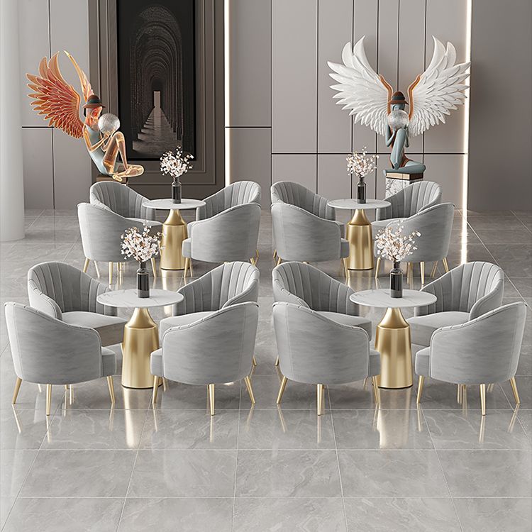 Glam Round Dining Table Set 1/5 Pieces Dinette Set with White Stone Top