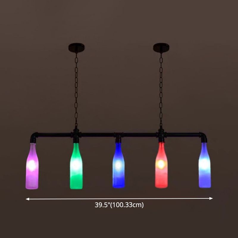 Multi-Color Island Pendant Light Industrial Iron Pipe Wine Bottle Island Lamps