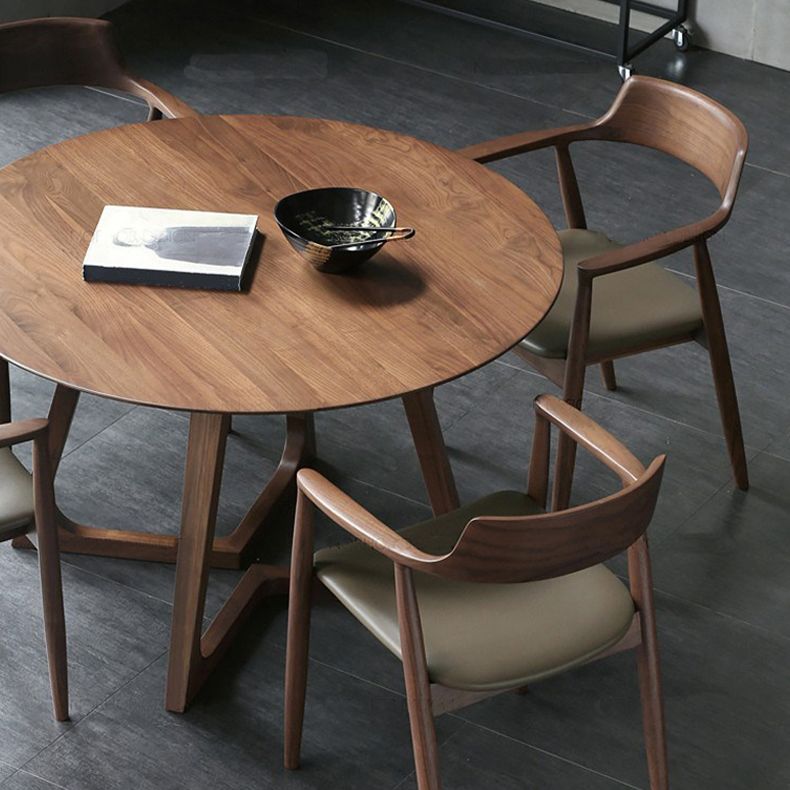 Mesa de comedor moderna moderna mesa de madera maciza marrón con base de pedestal doble