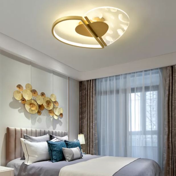 Love Heart Bedroom Flush Ceiling Light Acrylic Minimalist Feather LED Flush Mount Lighting