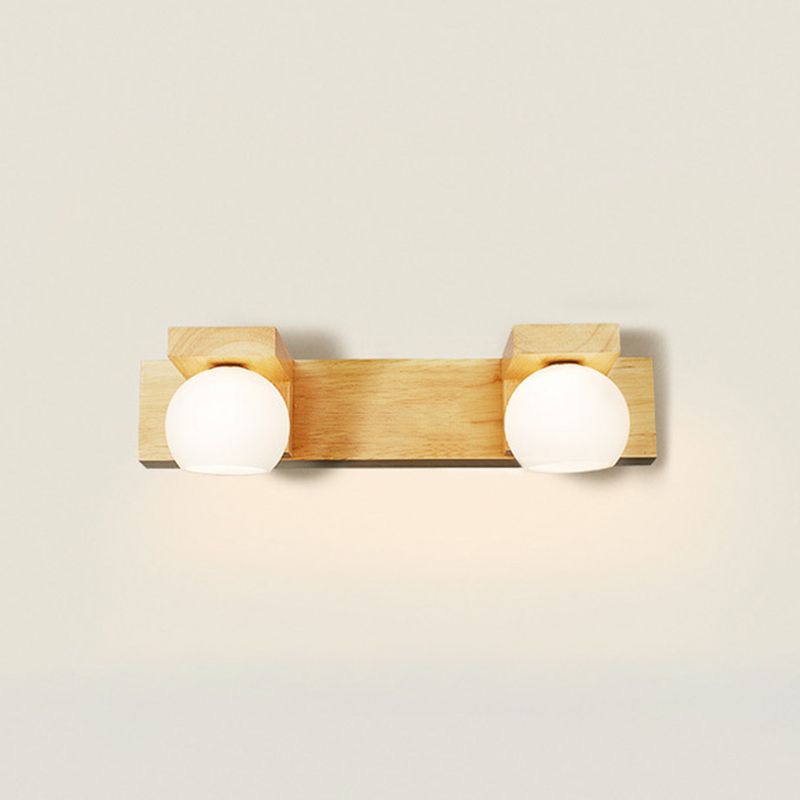 Beige 2/3-Light Contemporary Vanity Light LED Wooden Bath Bar for Bathroom