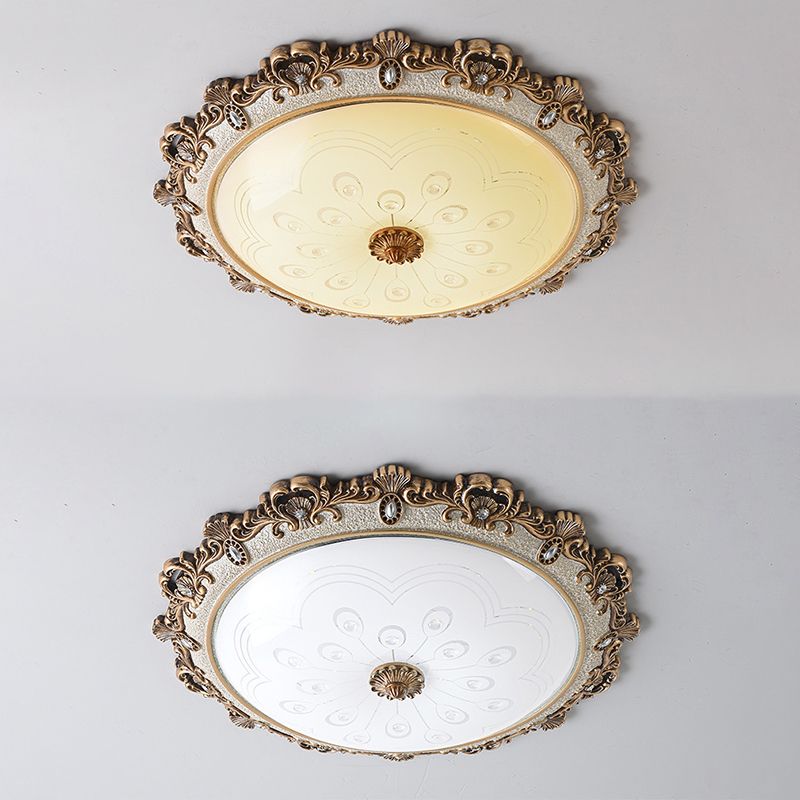 Lámpara LED retro tradicional de estilo simple, lámpara de montaje empotrado con pantalla de vidrio para sala de estar