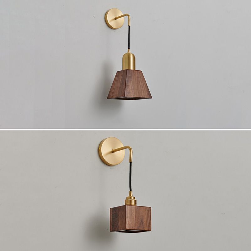 Illuminazione a parete dorata moderna 1 foglio di lampada da parete in ottone con legno per camera da letto
