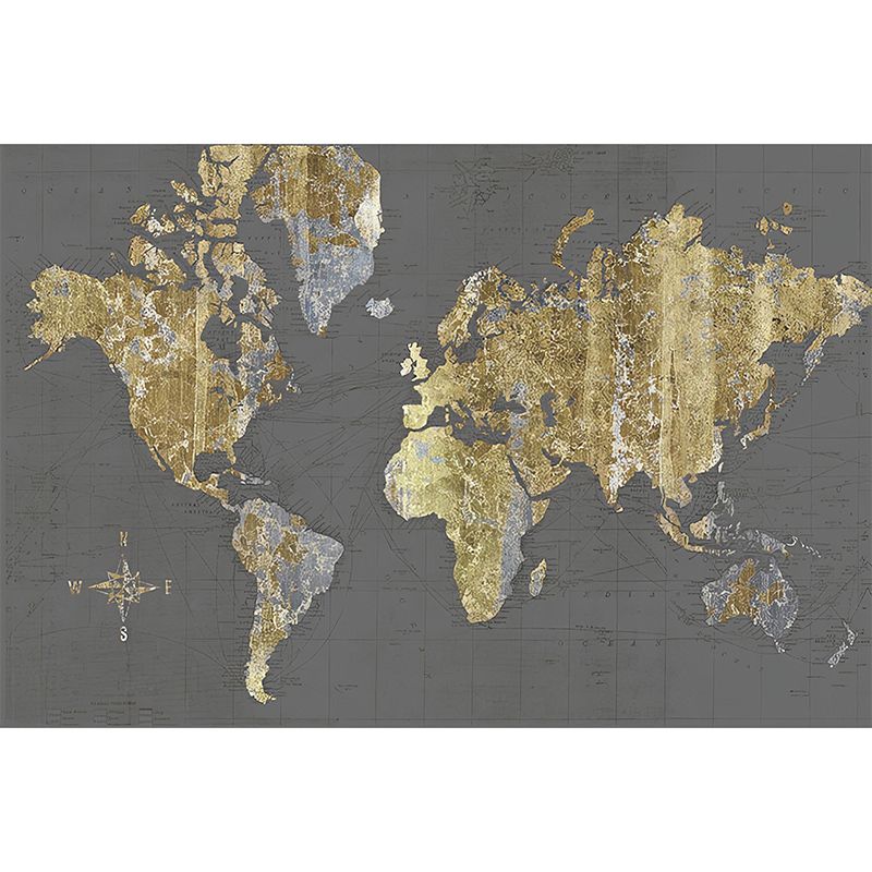 Gold World Map Mural Water-Resistant Wall Decor for Accent Wall