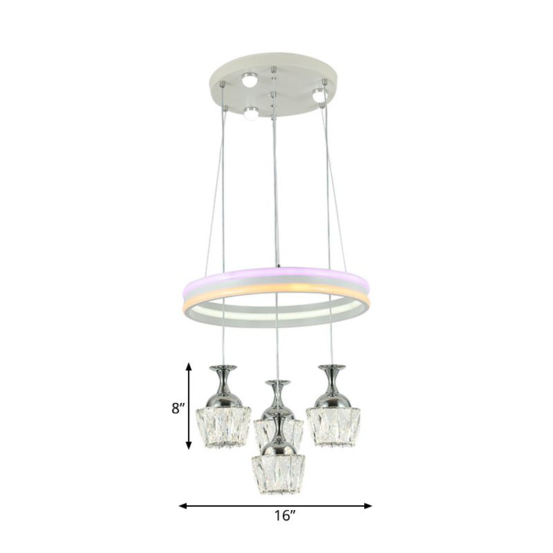 LED Cluster Pendant Simple Living Room Hoop Design Ceiling Lamp with Wine Glass Clear Faceted Crystal Shade