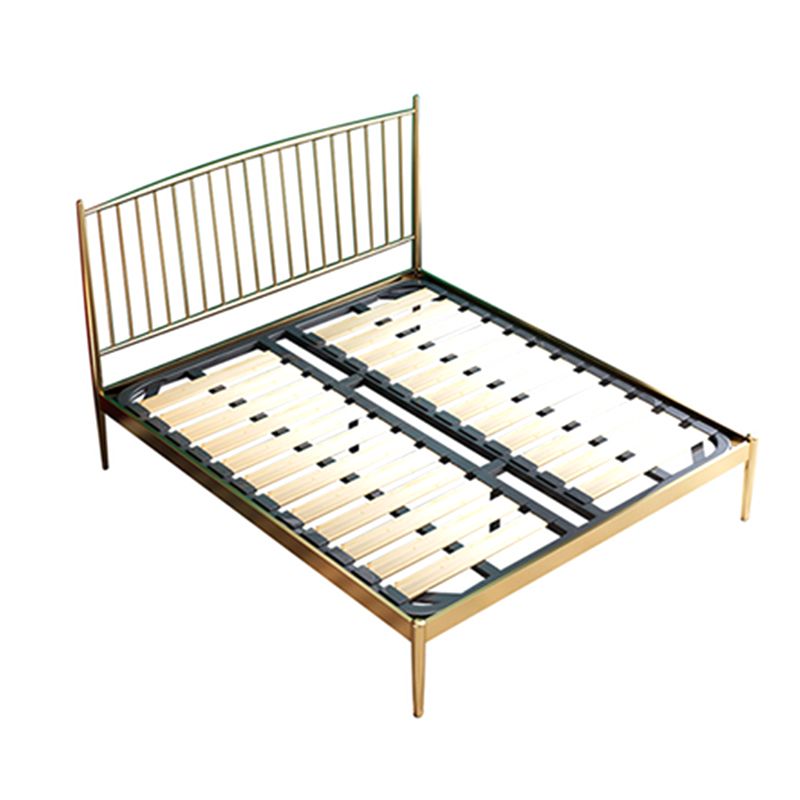 Modern Slat Bed Spindle Metal Open-Frame Bed with Legs in Gold