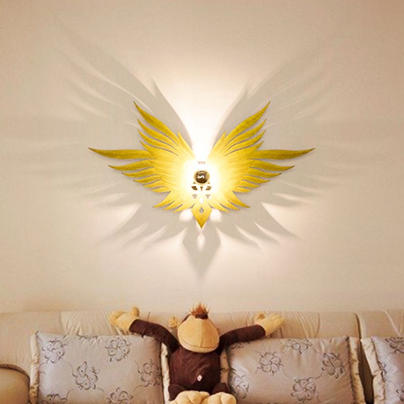 Wood Carved Eagle Wall Lamp Nordic Single Beige/Gold/Coffee Wall Sconce Lighting for Sitting Room