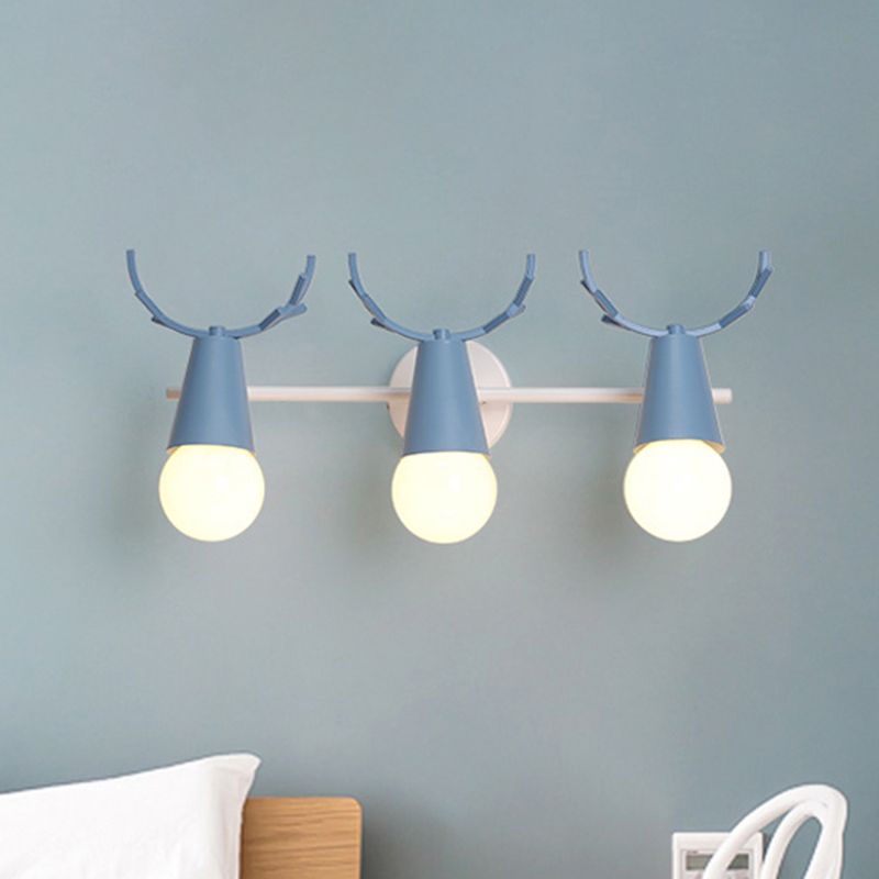 Metal Conical Wall Sconce with Deer Horn Bedroom 3 Heads Nordic Undertint Wall Light