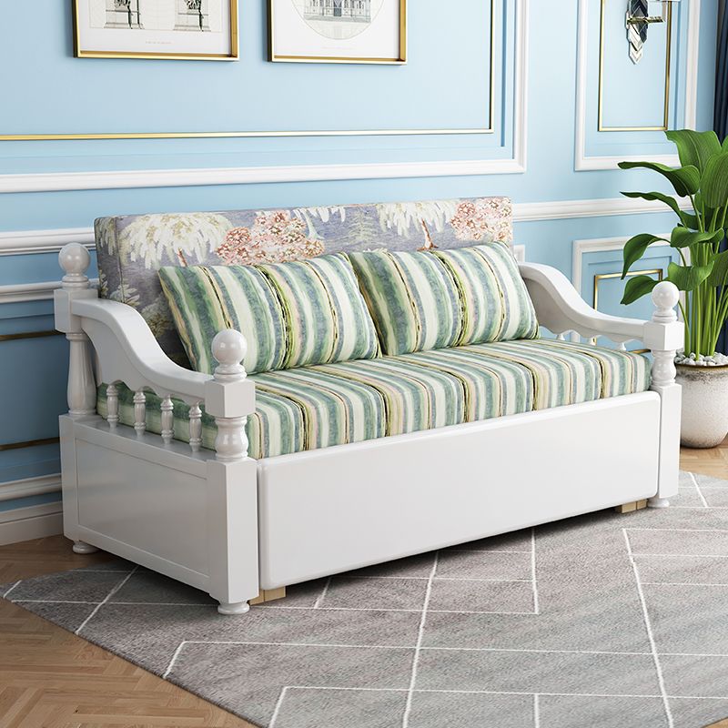 Contemporary Foldable Sleeper Sofa Green Linen Sofa Bed with Upholstered