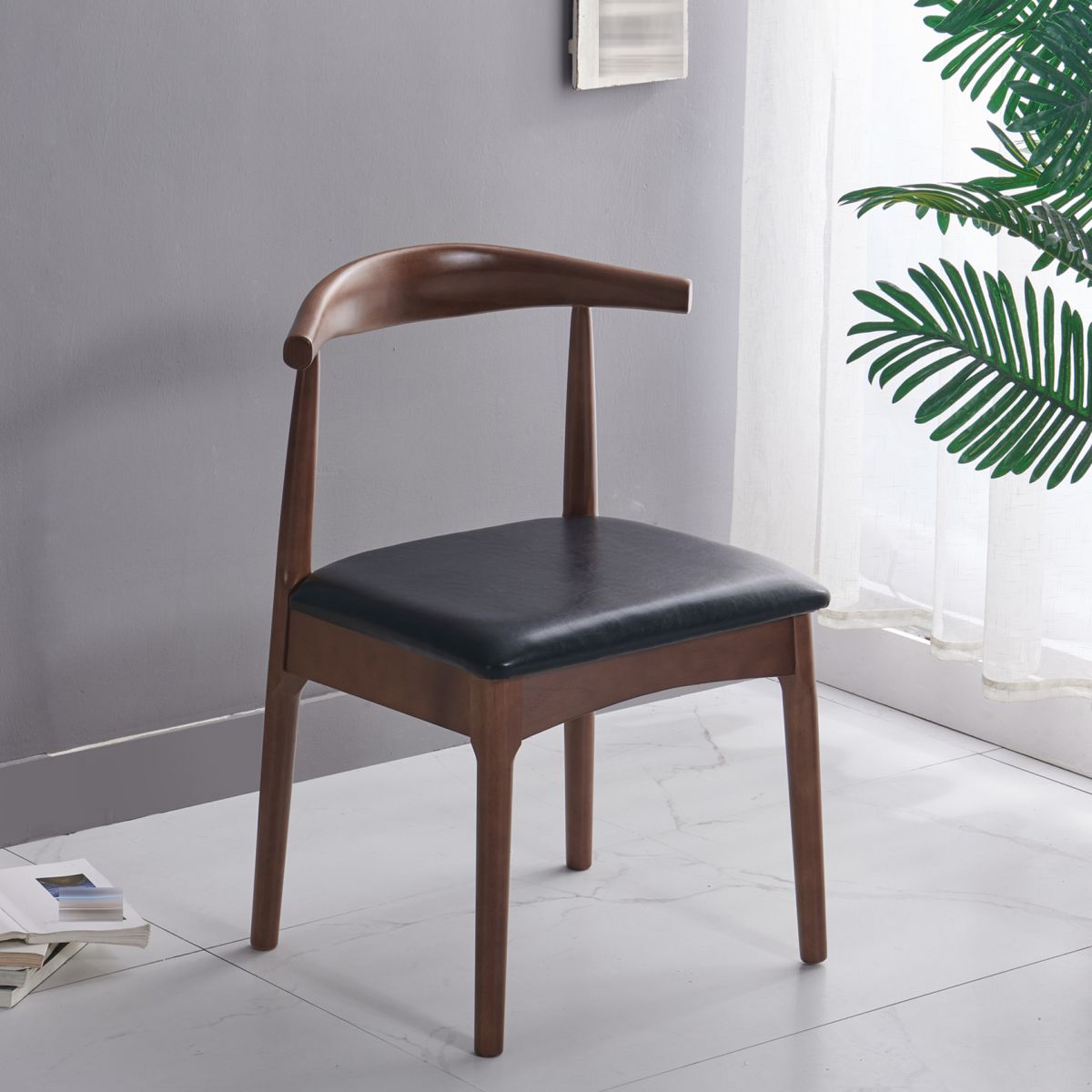 Silla lateral escandinava interior tapizada Silla de comedor de madera con respaldo abierto