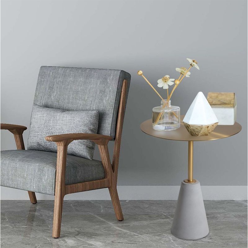 Medieval Modern Style Round Metal Table and Stone Pedestal Base Side Table