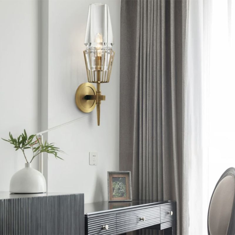 Metal Modern Wall Sconce Geometric Shape Wall Light with Glass Shade for Bedroom