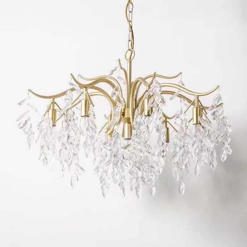 Lustre de la luminaire de style country à feuilles cristallines en or