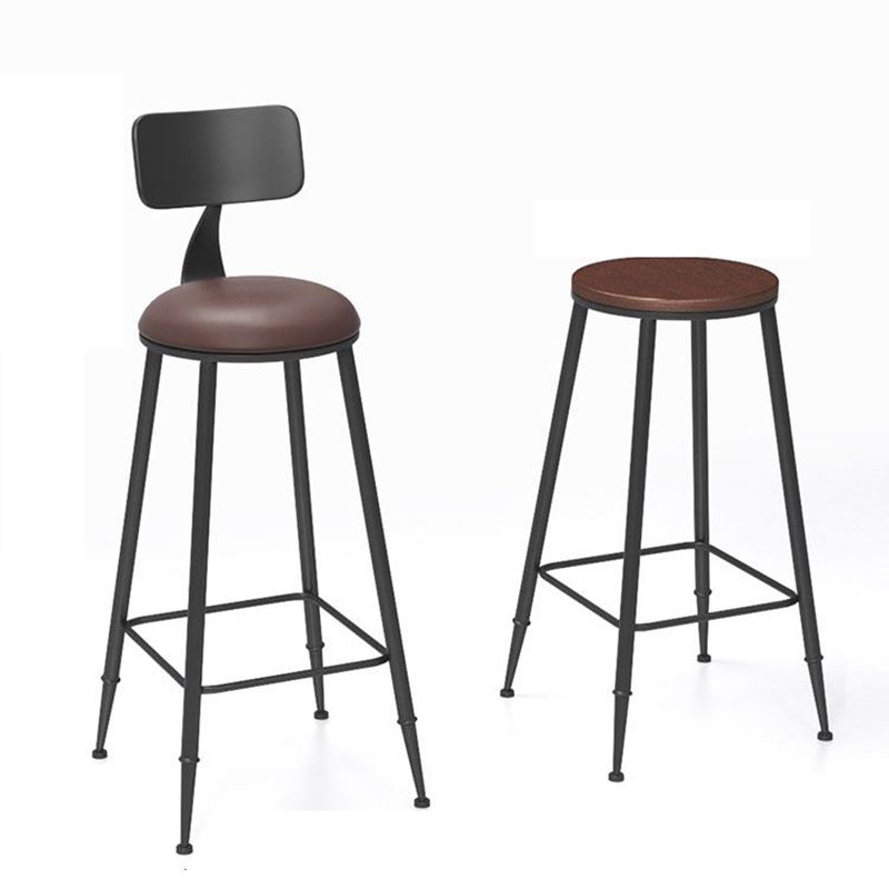 Modern Armless Backrest Counter Stool Iron Bar Stool with Cushion and Pedal for Indoor