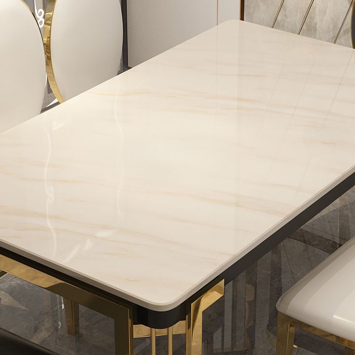 Rectangle Metal Base Table Glam Style Dining Table with 4 Legs