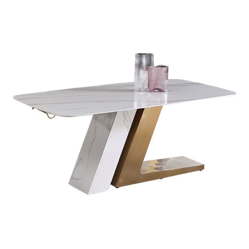 Metal Mesa de comedor rectangular de lujo tradicional Mesa de comedor de piedra sinterizada para el hogar