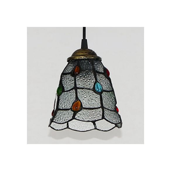 Clear Hand Cut Glass Trumpet Ceiling Lamp Tiffany 1 Head Hanging Pendant Light with Colorful Bead