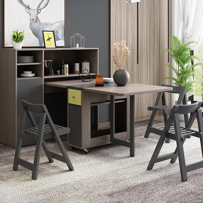 Foldable Artificial Wooden Top Table Rectangle Extendable Table with Storage Trestle Base