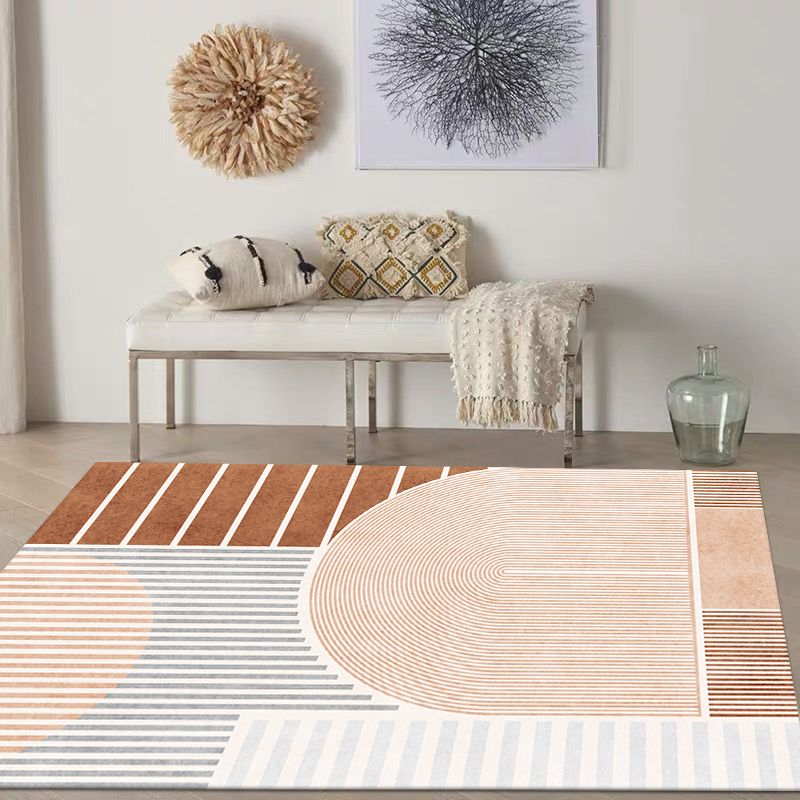 Modern Geometric Pattern Carpet Orange Polyester Area Rug Anti-Slip Easy Care Rug for Home Decor