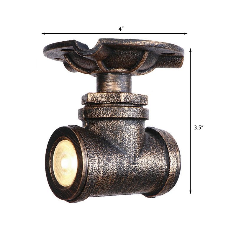 1 Light Metal Semi Flush Light Rustic Industrial Antique Brass Water Pipe Hallway Ceiling Mounted Light