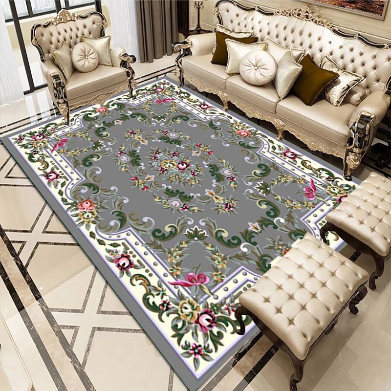 European Style Carpet Flower Printed Indoor Rug Polyester Stain Resistant Carpet for Living Room