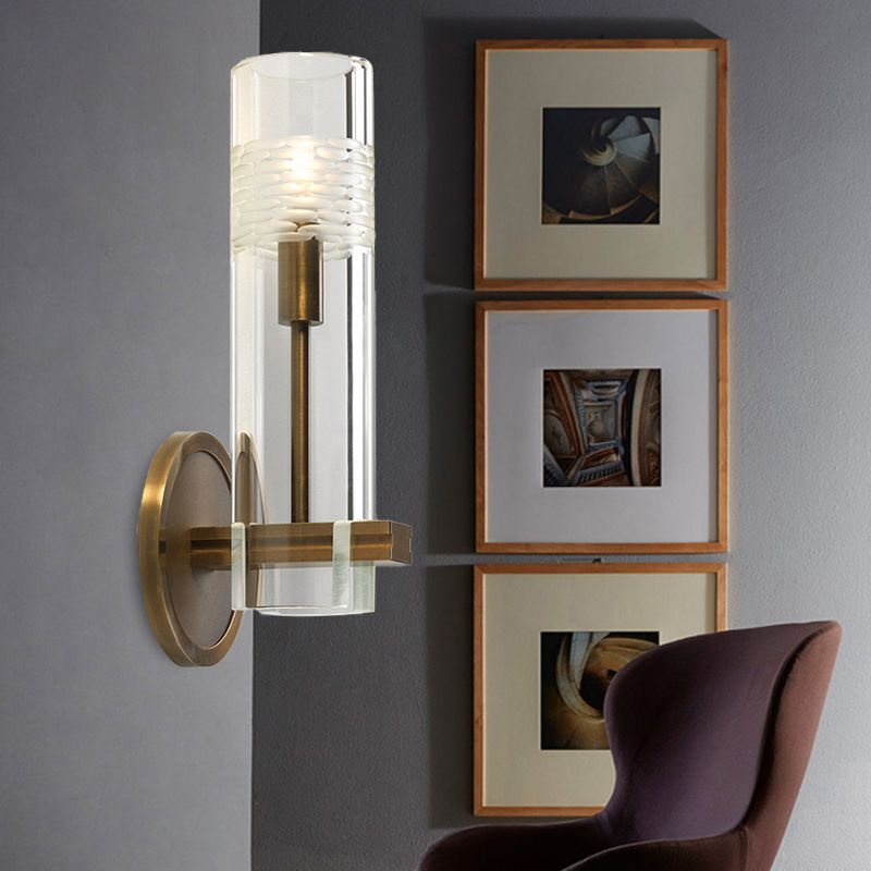 Moup de tube traditionnel Éclairage en verre transparent 1/2 têtes lampe murale en or pour le salon