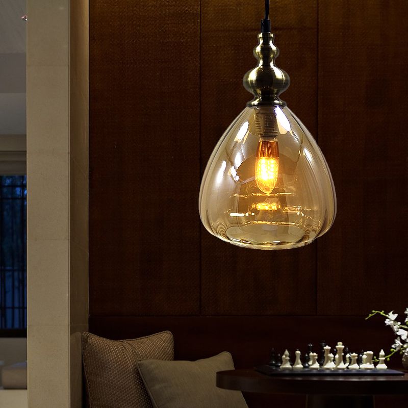 Pyramid Shade Restaurant Hanging Lamp Amber/Clear/Smoke Glass Single Bulb Modern Style Pendant Light