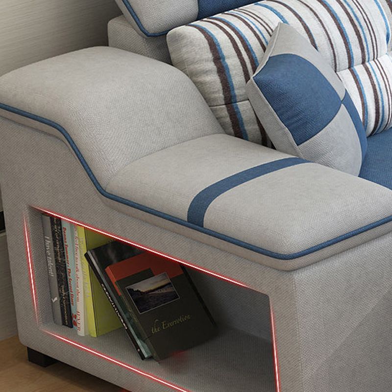 Faux Leather Sofa and Chaise Pillow Top Arm Sofa with Storage in Blue