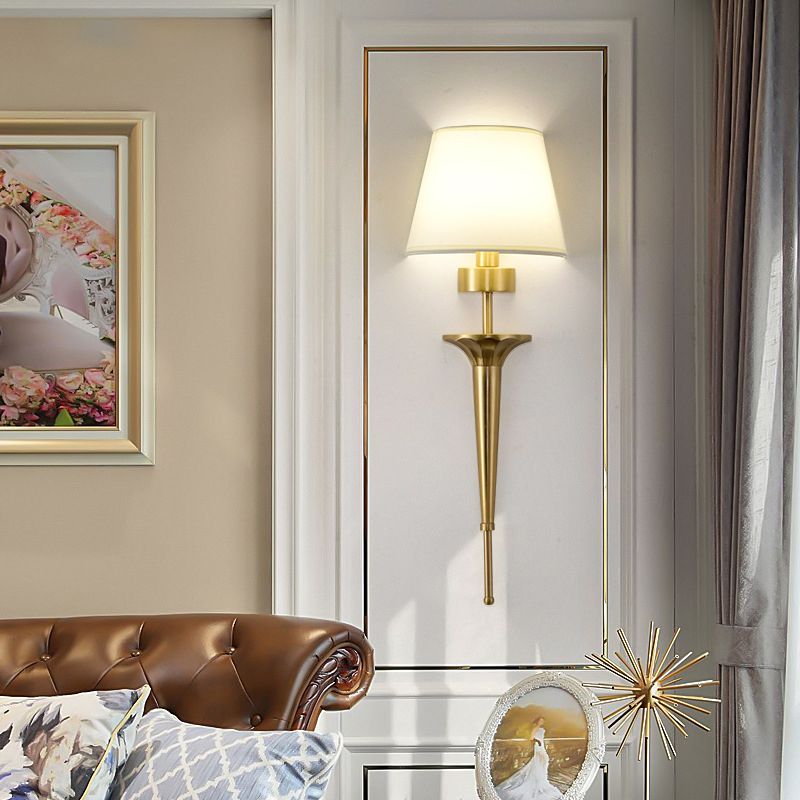 American Messing Wandleuchte Gold 1 Lichtwandlicht mit natürlicher Sackleinen für Schlafzimmer