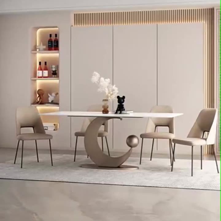 Nordic Sintered Stone Top Dining Set Rectangle 1/3/4/5/6/7 Pieces Dining Room Table Set