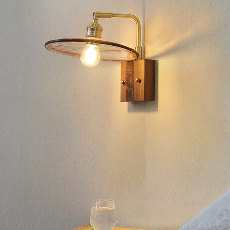 Modern Style Wood Wall Lamp 1 Light Sconces in Brown for Bedroom